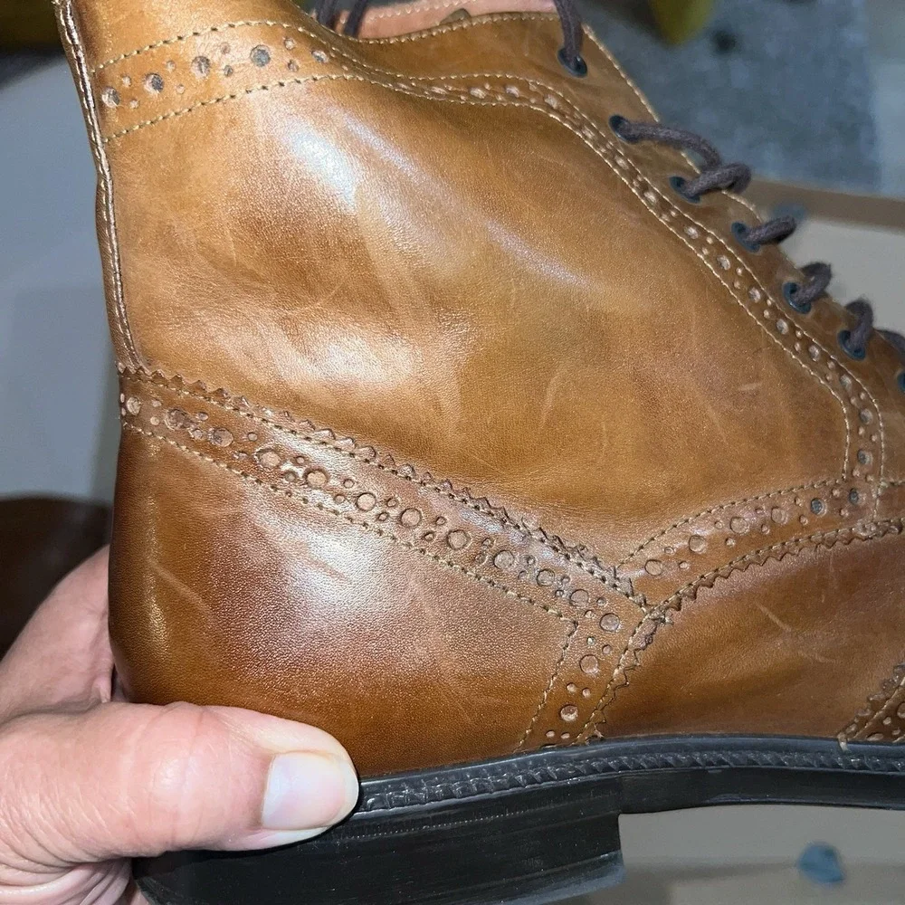 Stafford Deacon Wingtip Boots Mens 11 Cognac Brown Leather Brogue Lace Up‎ Dress